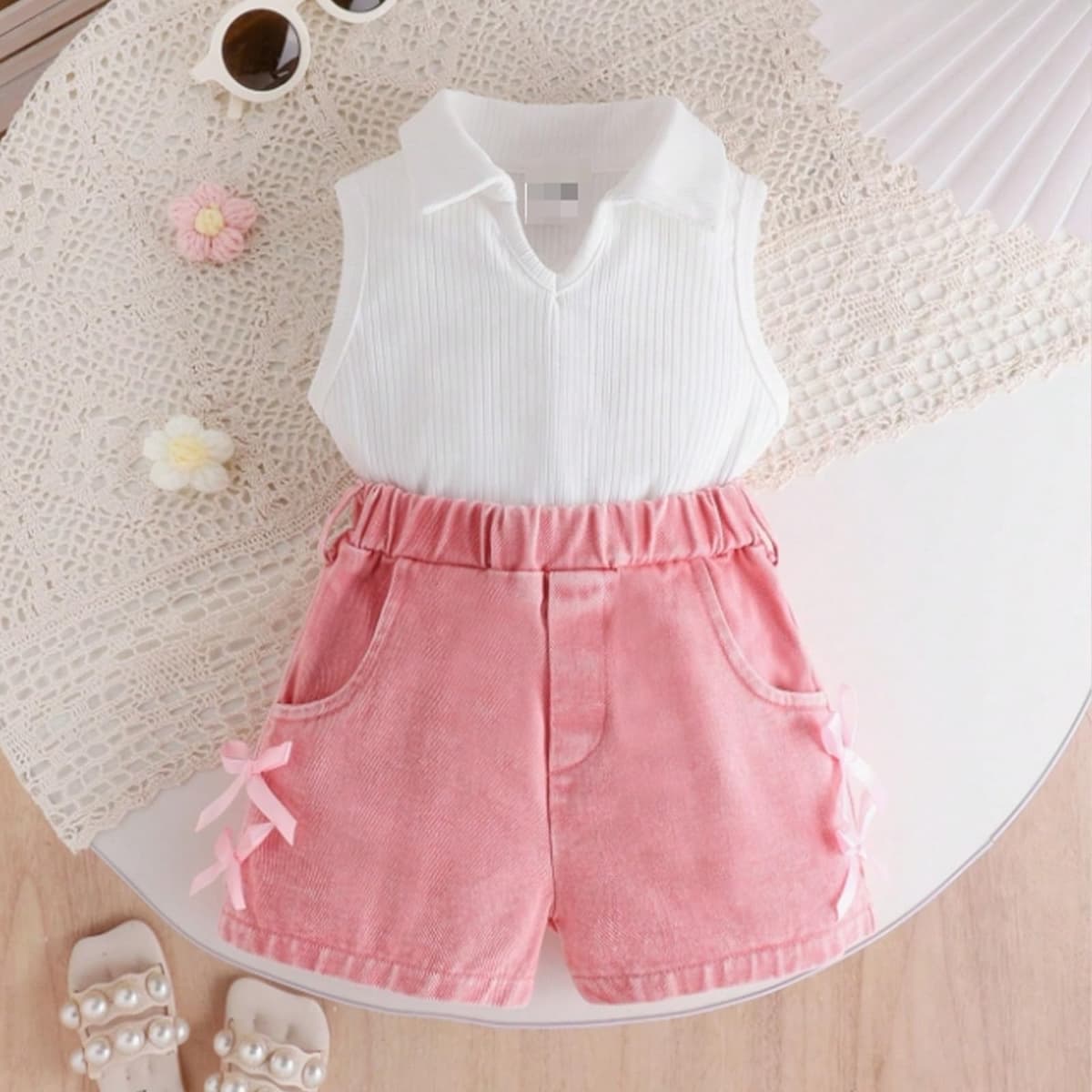 Ropa para Niña Recién Nacida Top Camisa de Sin Mangas y Pantalones Cortos Vaqueros Conjunto Traje de Verano para Bebé — view 2