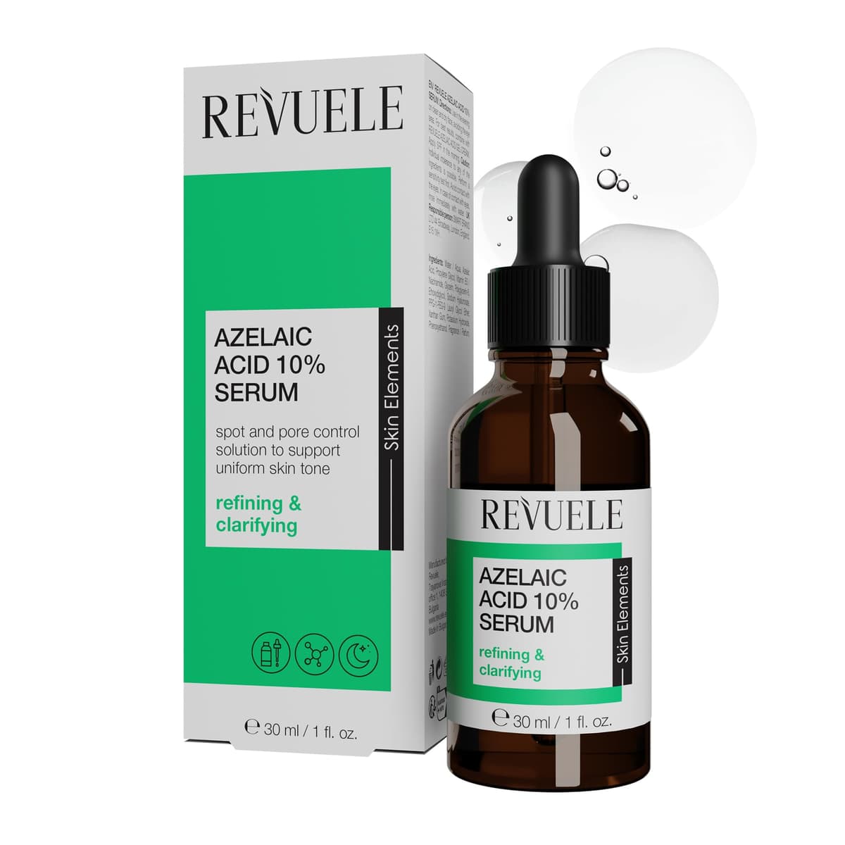 Revuele Ácido azelaico 10% sérum facial – Cuidado concentrado para refinar el aspecto de la piel, reduce los poros visibles, equilibra el tono de la piel y suaviza el enrojecimiento, 30 ml