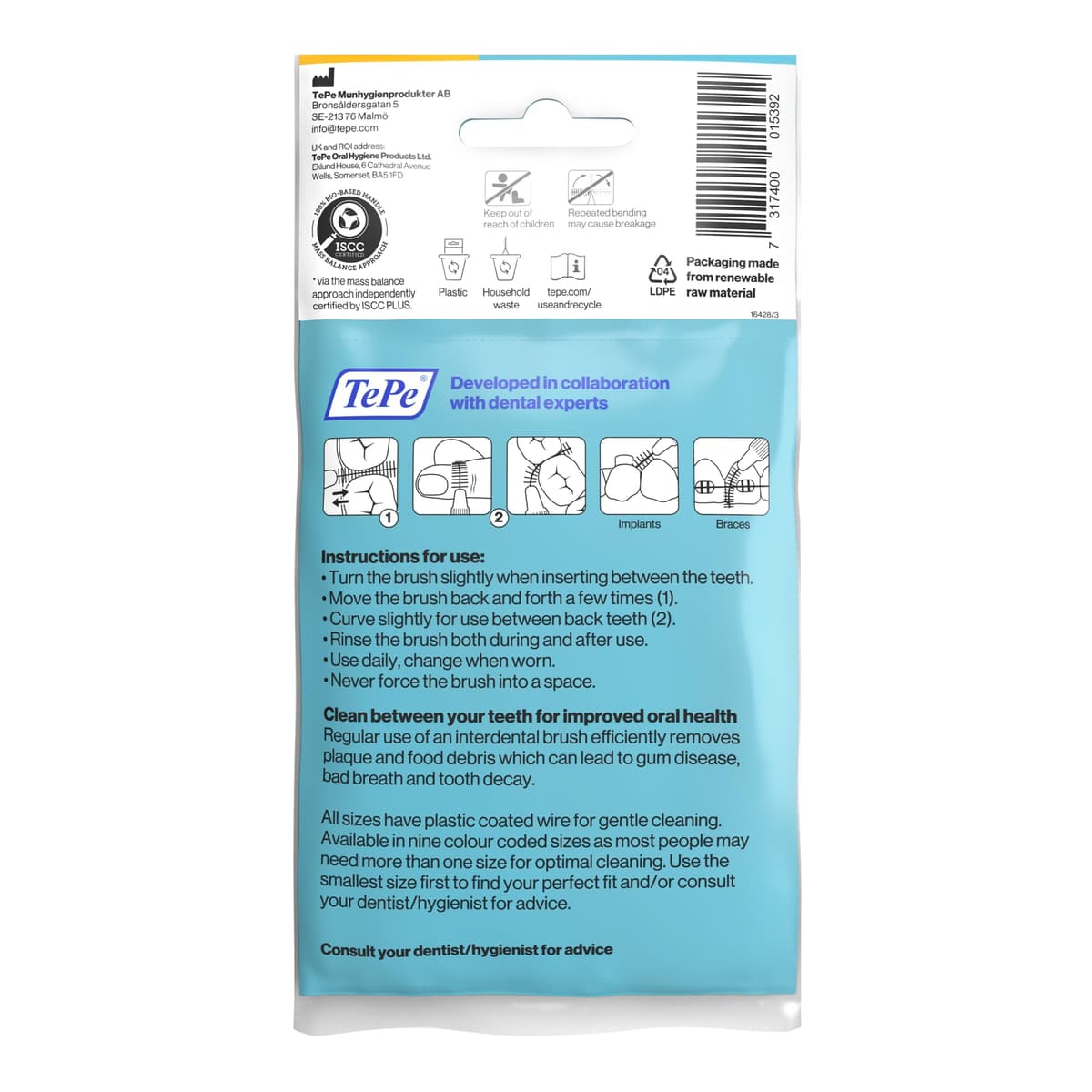 TePe Interdental Brush, Original, Yellow, 0.7mm/ISO 4, 8pcs, efficient Cleaning Between Teeth, Plaque Remover and Dental flosser for Small Gaps — view 2