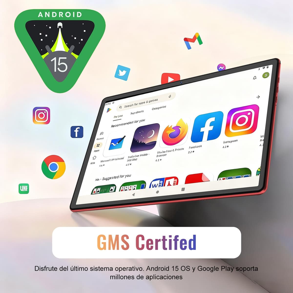 UJJ Tablet Android 15 10 Pulgadas Gemini AI con 64GB ROM + 2TB TF, Octa-Core, 5G WiFi, Widevine L1, GMS, Bluetooth 5.0, 5MP + 8MP, 3.5mm Audio, 1280 * 800 FHD IPS, Tablet con Teclado y Ratón - Rojo — view 3