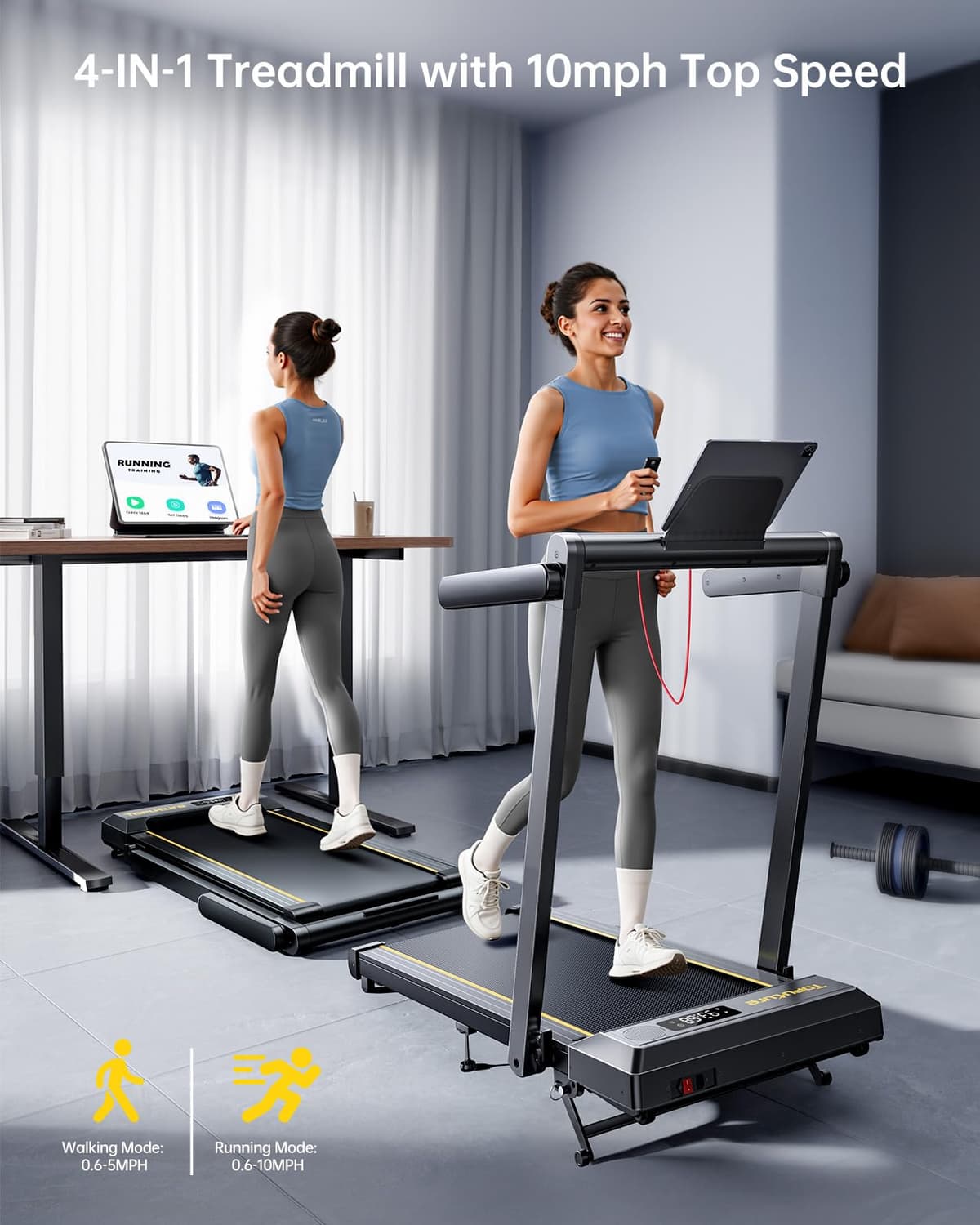 Walking Pad Treadmill with 12% Incline and Handle Bar, 4 in 1 Folding Treadmill for Home/Office, Under Desk Treadmills Portable Walking Pad with App & Bluetooth Speaker, 0.6-10MPH — view 3