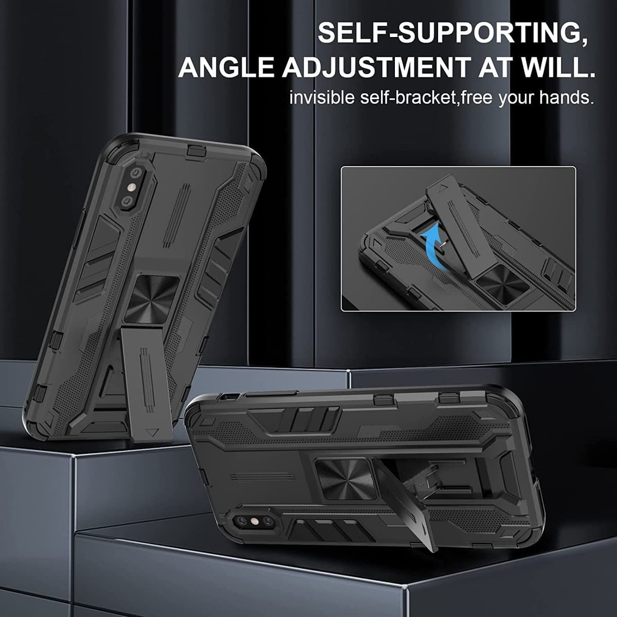 Funda para CMF Phone 2 Pro, Carcasa Antigolpes con Soporte anular metálico, Case Protectora de Grado Militar, Negro — view 607