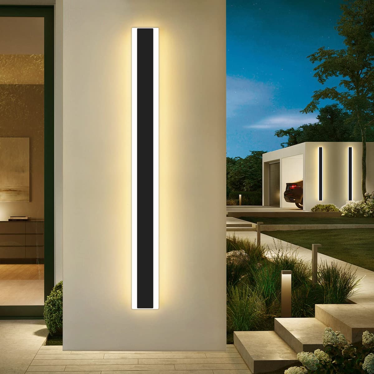 Mikeru 150cm Outdoor Garden Wall Light, 48w Color Change Outdoor Wall Lights Ip65 Rainproof Tricolor 3000k/4500k/6000k Wall Mounted LED Long Wall Lights Mains Powered for Hallway, Villa