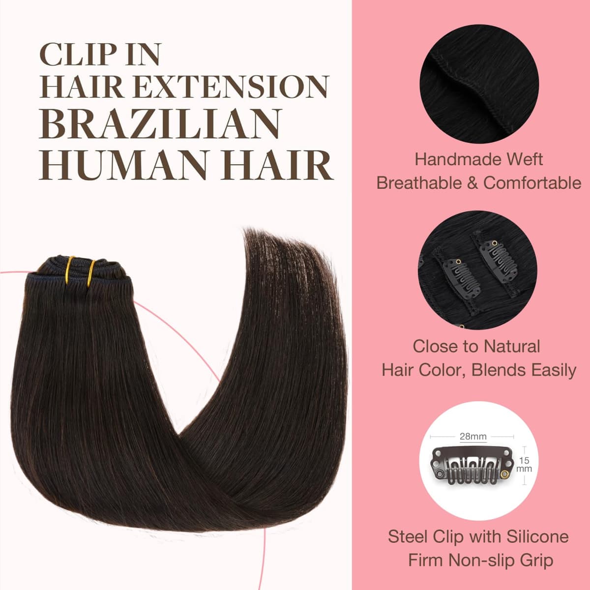 GOO GOO Clip in Hair Extensions Human Hair, 18inch 150g 9Pcs, #2 Dark Brown, Hair extensions for women, Human Hair Extensions Clip in — view 294