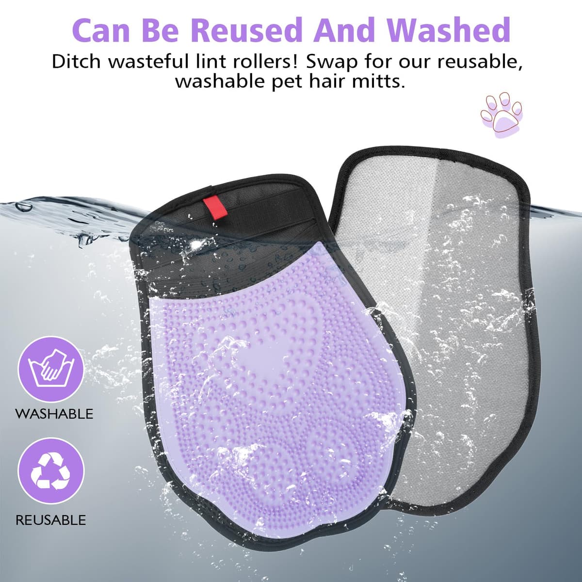 Zivacate Upgraded 2 in 1 Pet Hair Remover Mitt, Reusable Pet Hair Removal Glove, Double Sided Static Pet Hair Remover Glove, for Pets, Clothes, Sofa - 1 Piece — view 3