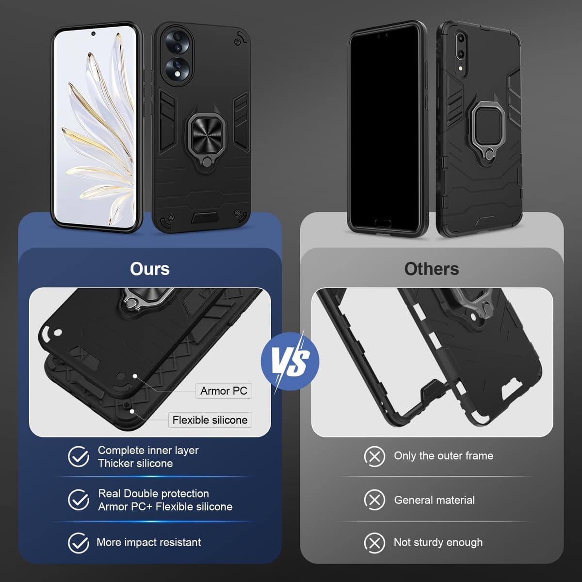 Funda para CMF Phone 2 Pro, Carcasa Antigolpes con Soporte anular metálico, Case Protectora de Grado Militar, Negro — view 568