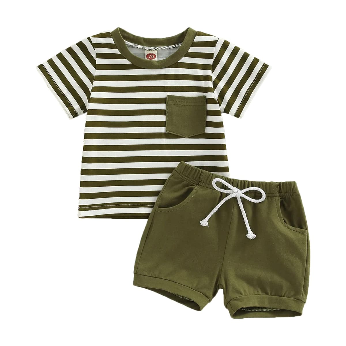Conjunto Ropa para Niño Camiseta Top Rayas de Manga Corta y Cintura Elástica Pantalones Cortos 2Pcs Verano Shorts Trajes Bebé Outfit — view 10