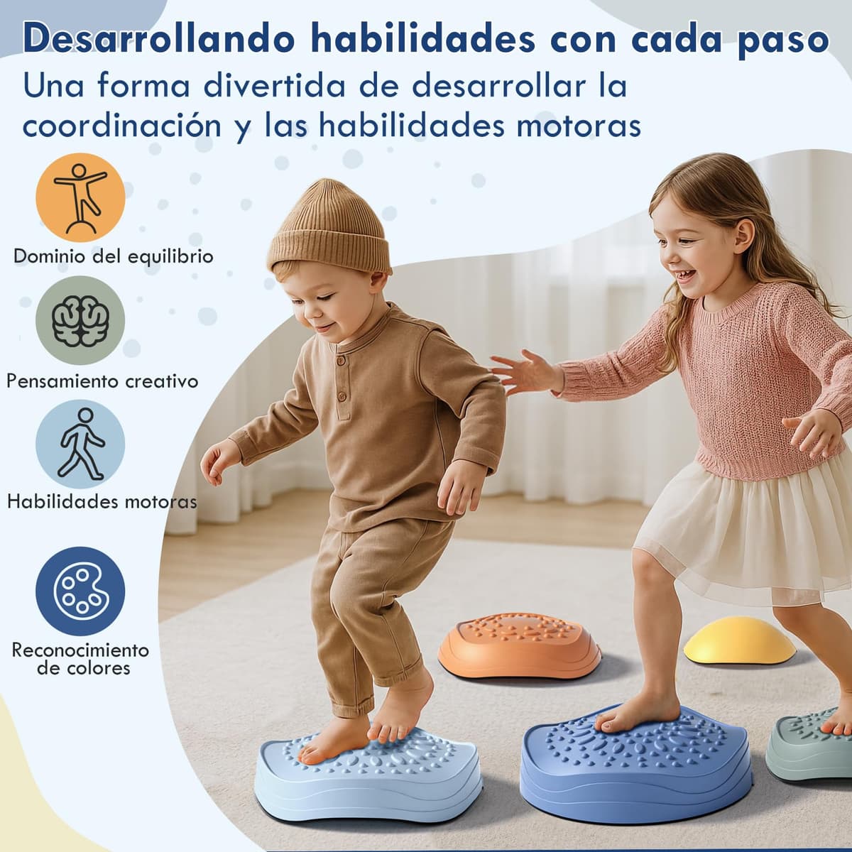 Lehoo Castle Piedras de Equilibrio para Niños,6 pcs Antideslizante Piedras de Paso para Niños, Juego de Equilibrio Exterior, Desarrollo Sensorial y Coordinación, Curso de Obstáculos — view 5