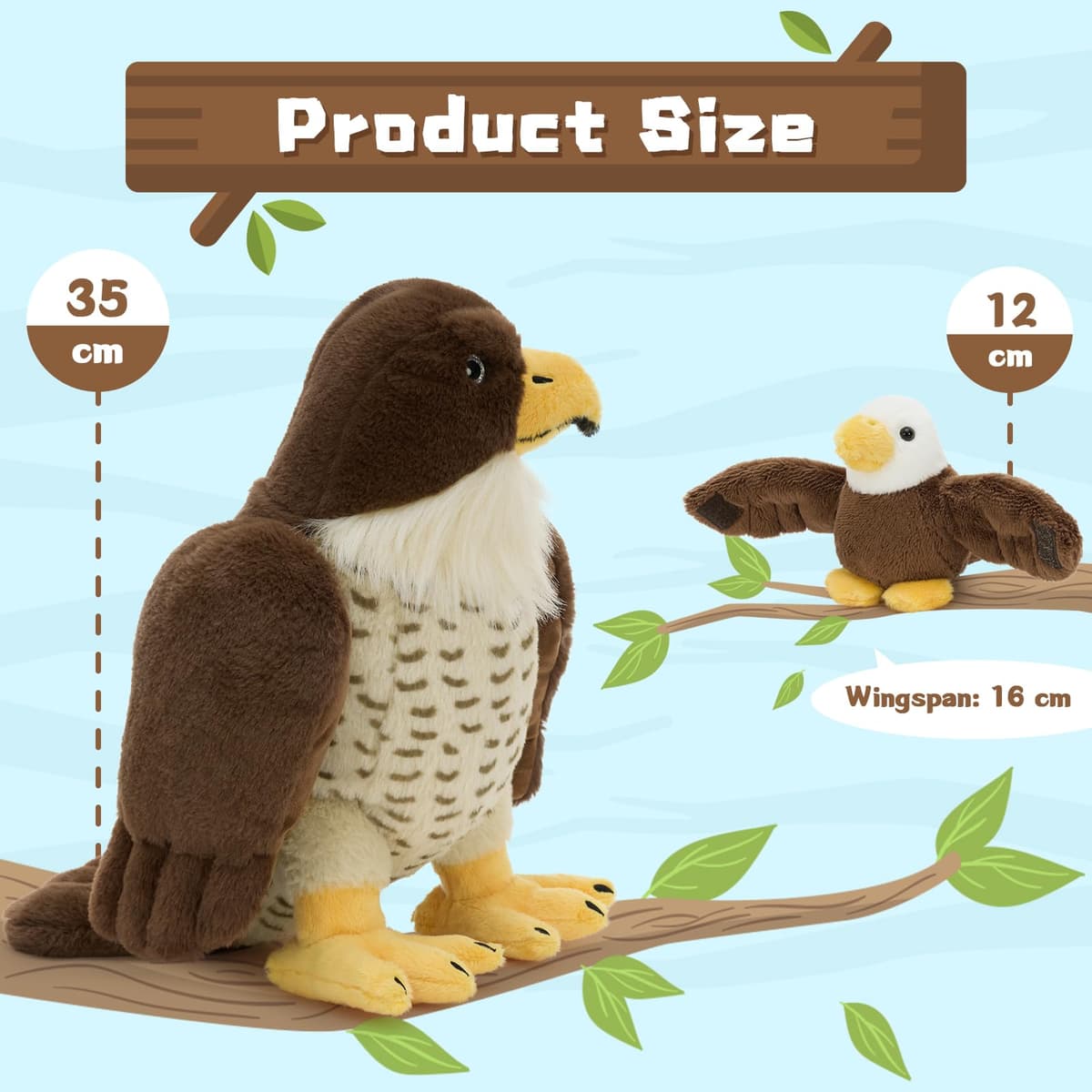 MorisMos Big Falcon Teddy Soft Toy, 35cm Mom Falcon with 3 Cuddly Baby Inside, Lifelike Eagle Stuffed Animal Plush Cuddly, Kawaii Presents for Kids Birthday Mother's Day Party Decorations — view 3