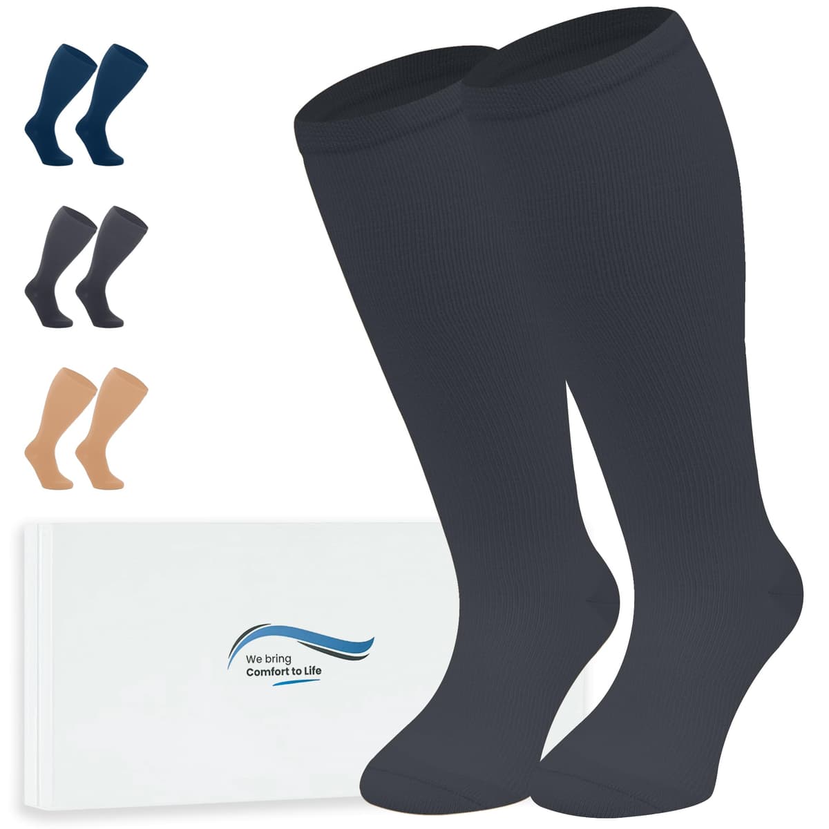 360 Relief Medias de Compresión Mujer y Hombre - 1 Par Calcetines de Compresión para Deportes, Correr, Volar, Viaje, Trabajo, Footing - S/M Beis con Bolsa de Malla — view 18