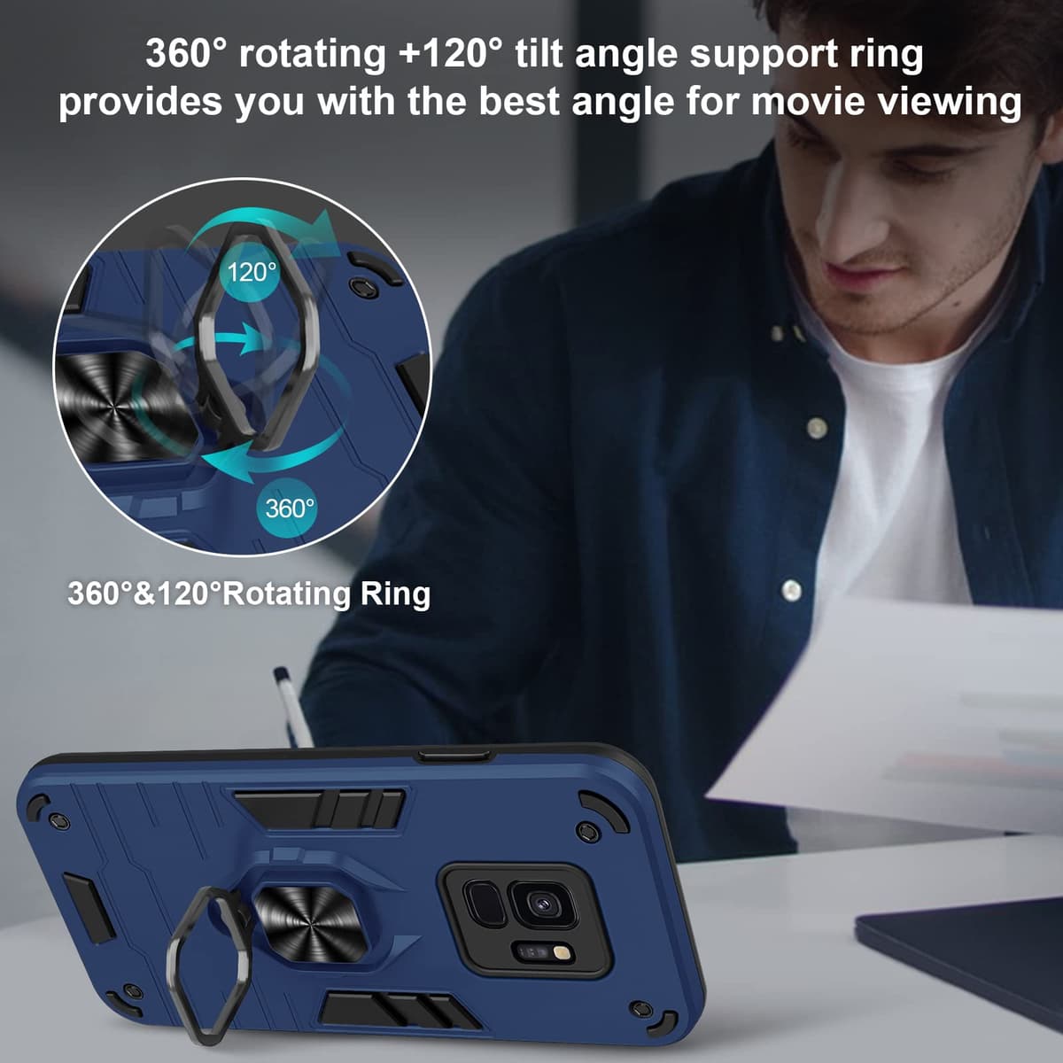Funda para CMF Phone 2 Pro, Carcasa Antigolpes con Soporte anular metálico, Case Protectora de Grado Militar, Negro — view 1373