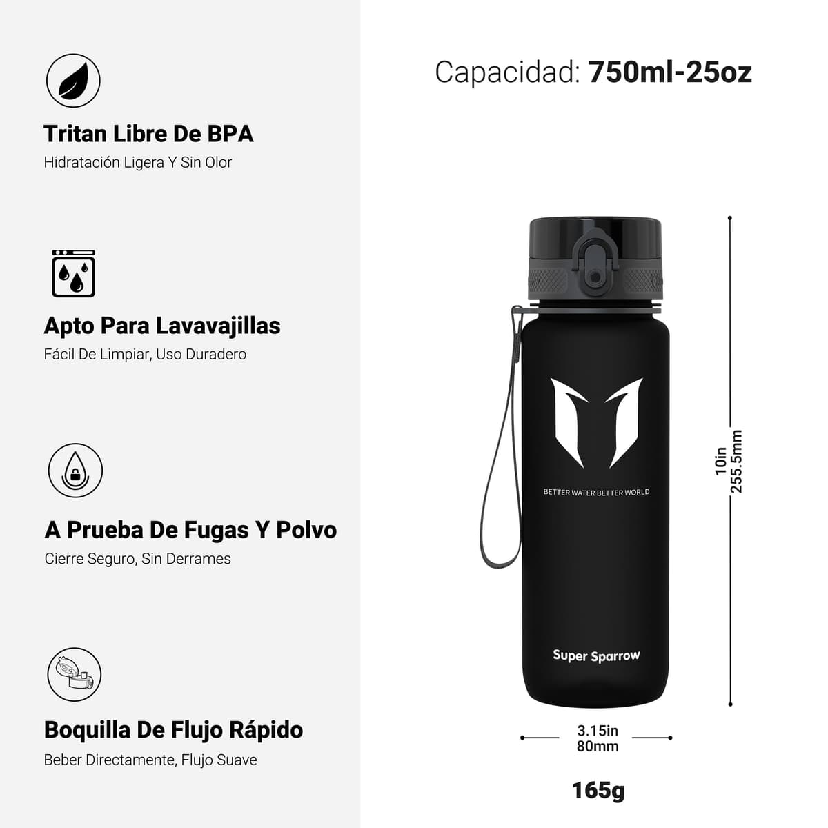 Super Sparrow Botella de Agua Deportiva -350ml & 500ml & 750ml & 1000ml - Sin BPA — view 3