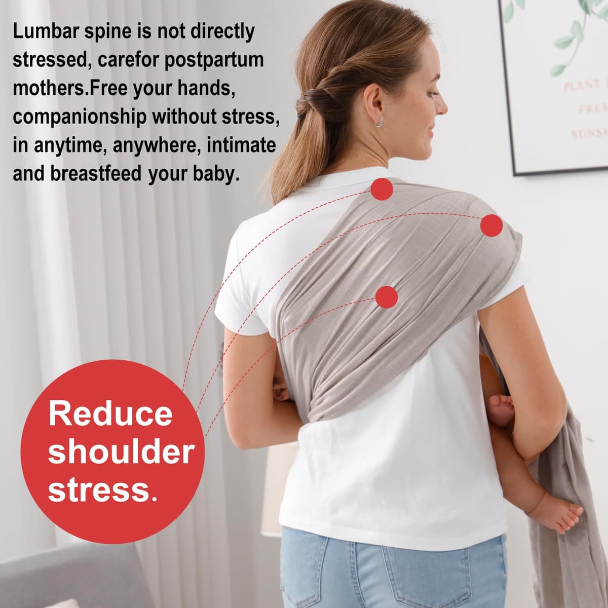 vrbabies Baby Sling Carrier for Newborn to Toddlers, Adjustable Breathable Muslin Double Ring Sling Wraps, Sling Holder Carrier Scarf, Ideal Baby Gift for New Parents (Grey) — view 4