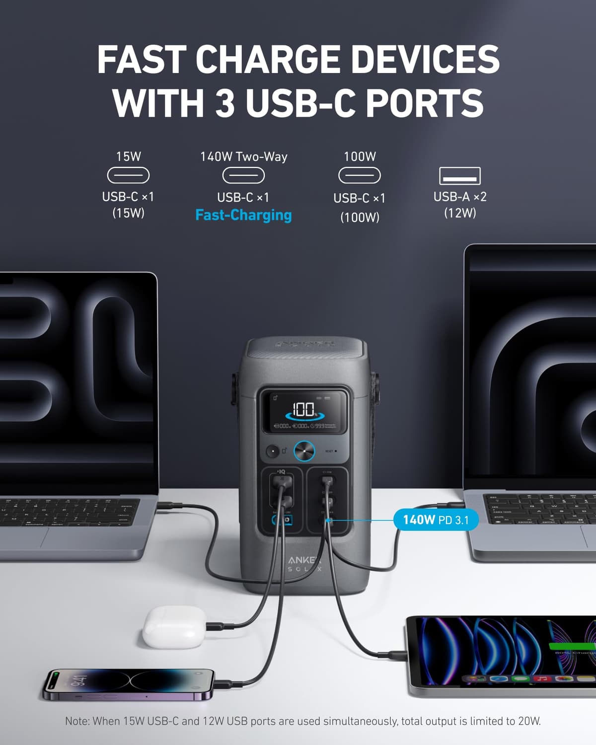 Anker SOLIX C200 DC Power Bank Station, 192Wh Portable Power Station, LiFePO4 Battery, 200W Solar Generator, for Outdoor Camping, Traveling, and Emergencies (No Wall Adapter Included) — view 3