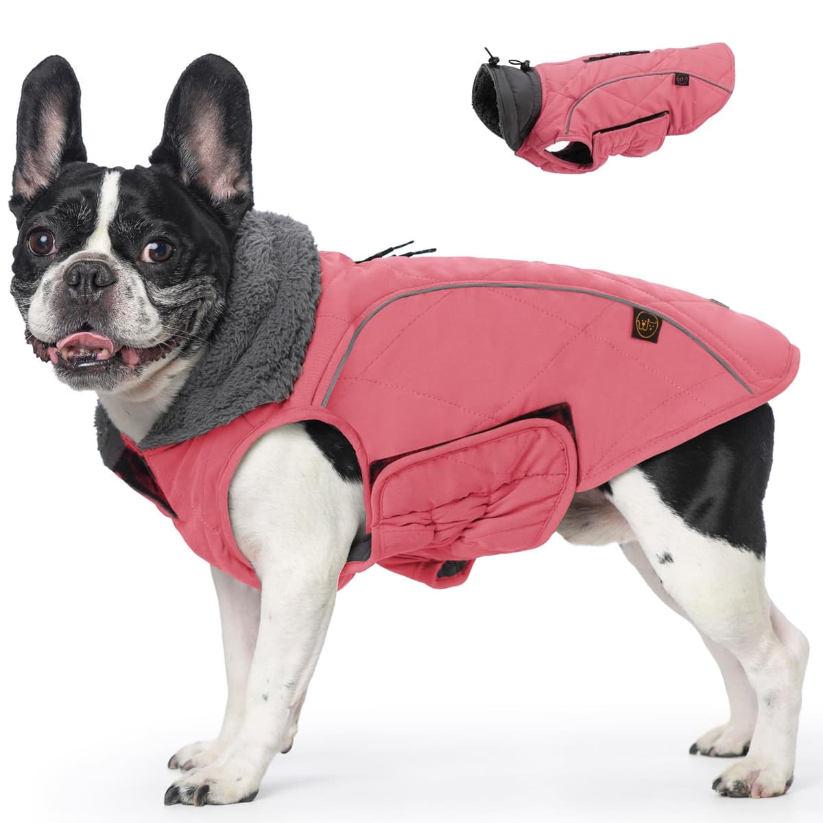 EMUST Dog Coats Winter, Thick Dog Clothes for Medium Dogs Boy, Coats for Dogs Winter with Harness Hole, Dog Coats for Cold Weather, Red, M — view 10
