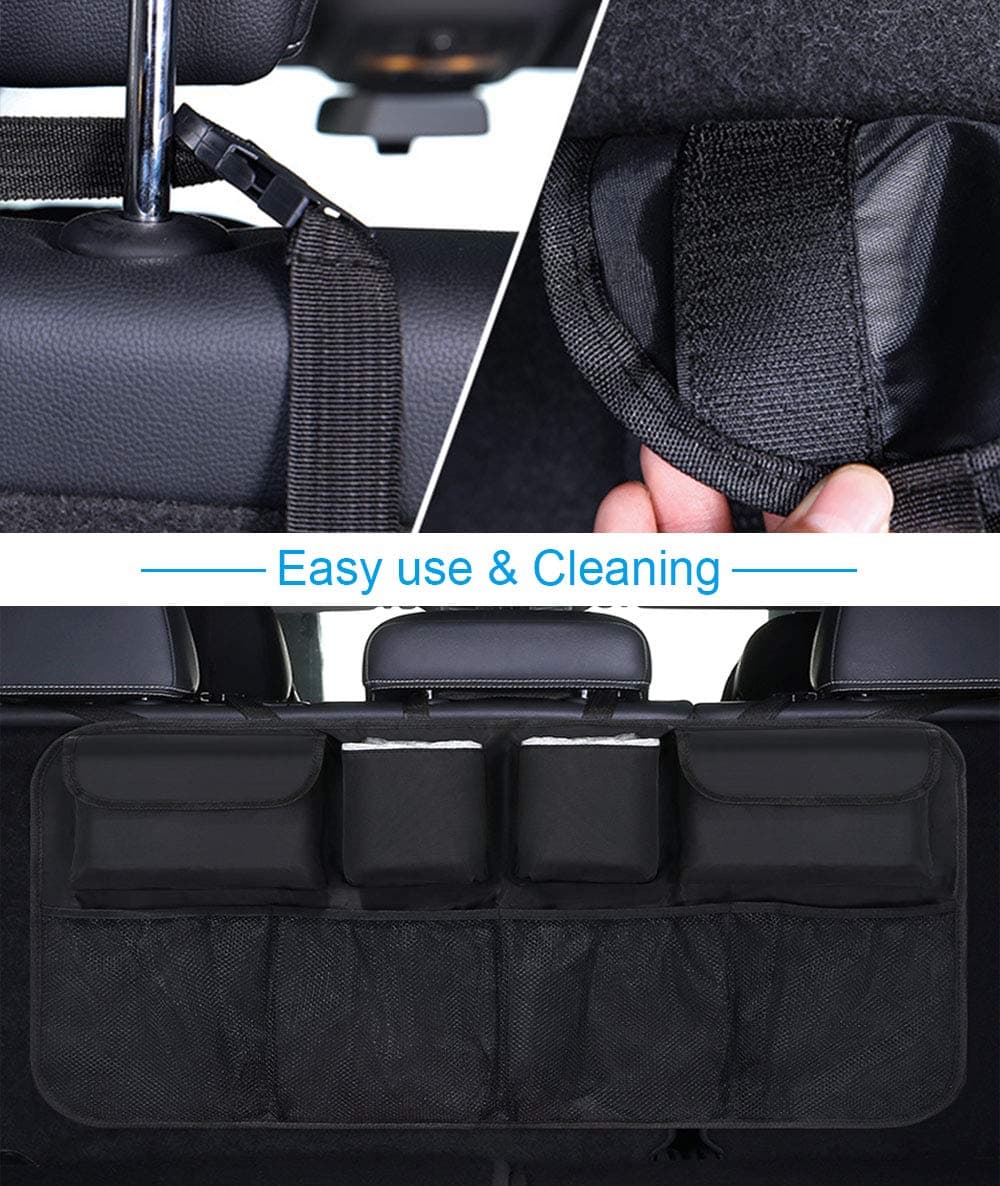 URAQT Car Boot Organiser Waterproof Kick Mats Car Organiser Seat Back Protectors, Multi-Pocket Children's Travel Storage, Durable Foldable Cargo Net Storage for Car Backseat Cover — view 6