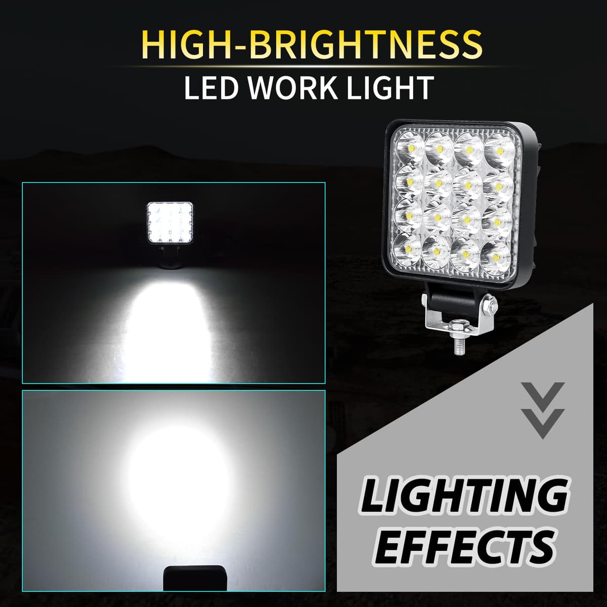 RIGIDON 1 Pcs Faro de trabajo rectangular, 3.3 pulgadas mini 48W, Spot lámpara para off road camión coche ATV 4x4 tractor moto, Exterior foco led 12v 24v spotlights faros antiniebla — view 5