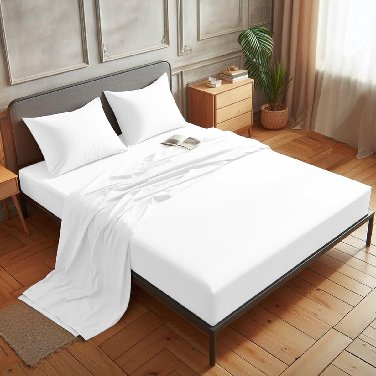 Aspire Homeware Double Fitted Sheet - 25 cm Deep Hotel Quality (White) Bed Sheets - Soft & Breathable Fitted Bed Sheets Double - Anti-Wrinkle Easy Care Fitted Sheets — view 4