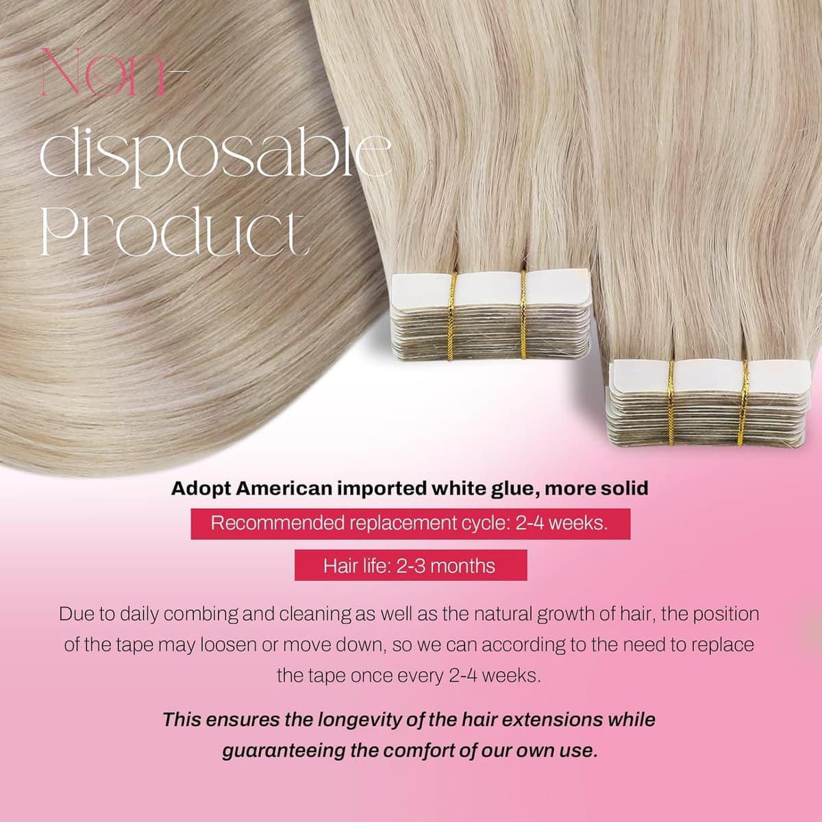 Moresoo Tape in Human Hair Extensions 20 Inch Highlight 50g/20pcs Tape in Hair Extensions Human Hair Ash Blonde with Platinum Blonde #P18/613 — view 3