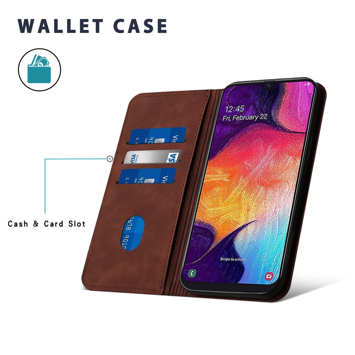 Case for Samsung Galaxy A34 5G, Premium PU Leather Wallet Case with [Card Slots] [Viewing Stand], Shockproof Flip Cover for Samsung A34 5G (Brown) — view 4