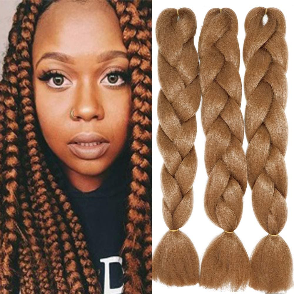 24" Braiding Hair Extension Jumbo Braids Synthetic 3bundles/pack Crochet Hair Afro Box Braid Heat Resistent (Dark Purple) — view 159