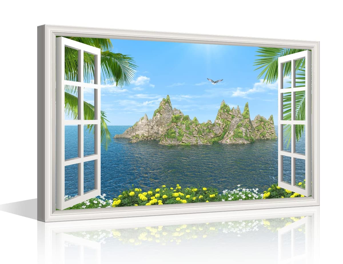 TISHIRON 3D Window View Seaside Effect Canvas Wall Art Prints for Living Room Bedroom Decor Office Kitchen Home Decoration Framed Ready to Hang 12x18inch — view 16