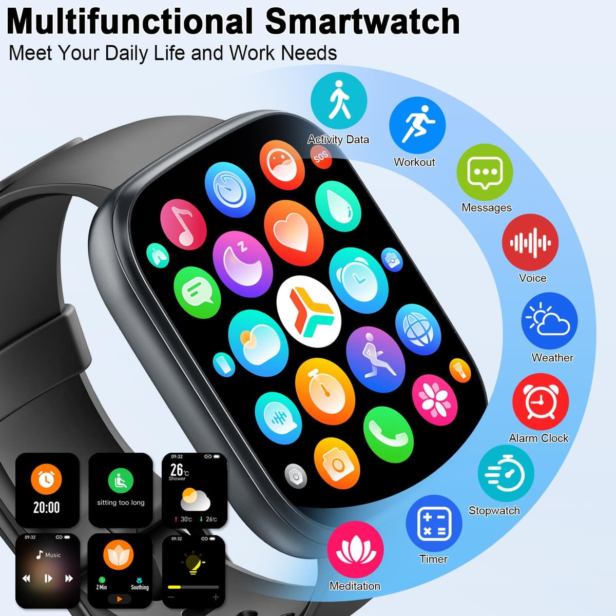 Smart Watch for Men Women Answer/Make Call, 1.95" HD Fitness Watch with Heart Rate/Sleep/Stress Monitor, 2026 Activity Tracker with 110+ Sport Modes, IP68 Waterproof Smartwatch for Android iOS, Black — view 7