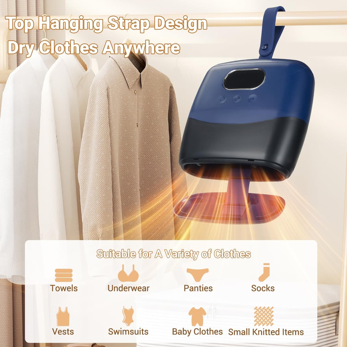 clothes dryer machine,600W portable dryer with timer,PTC heating 360° hot air circulatio technology,temperature adjustable 55℃/65℃,max 15kg for business travel, dormitories, apartments, hotels — view 2