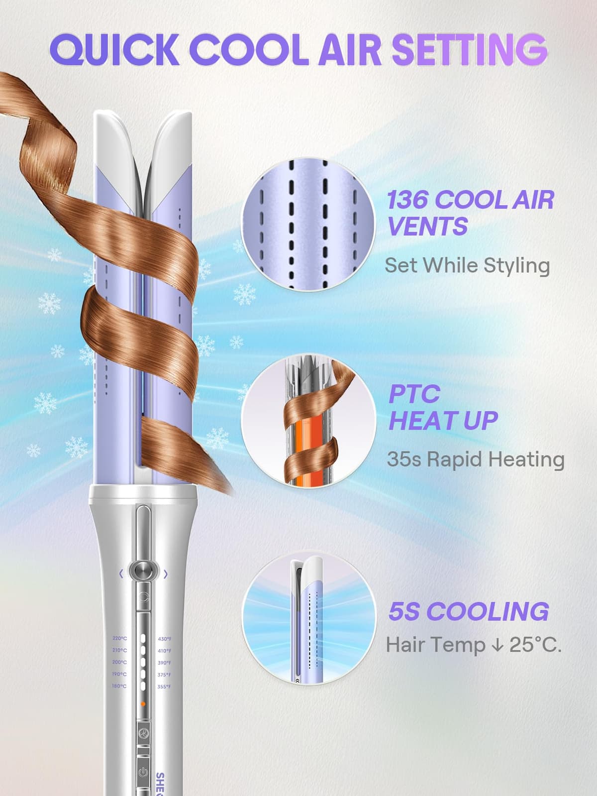 SHEGLAM 32mm Rizador Automático One Touch con Aire Frío – Rizos de Larga Duración para Estilos Bounce u Ondulados, Bajo Riesgo de Quemaduras, Calentamiento Rápido para Cabello de Medio a Largo (32mm) — view 6
