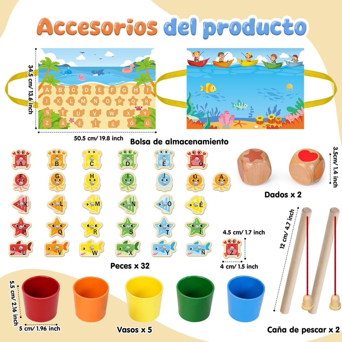 Toys Children 2 3 4 Years, Montessori Toys 2-3 Years Wooden for Fishing in Spanish - Educational Games Children 2-3 Years, Birthday Gifts or Christmas Gifts Children 2 3 4 5 6 Years — view 5