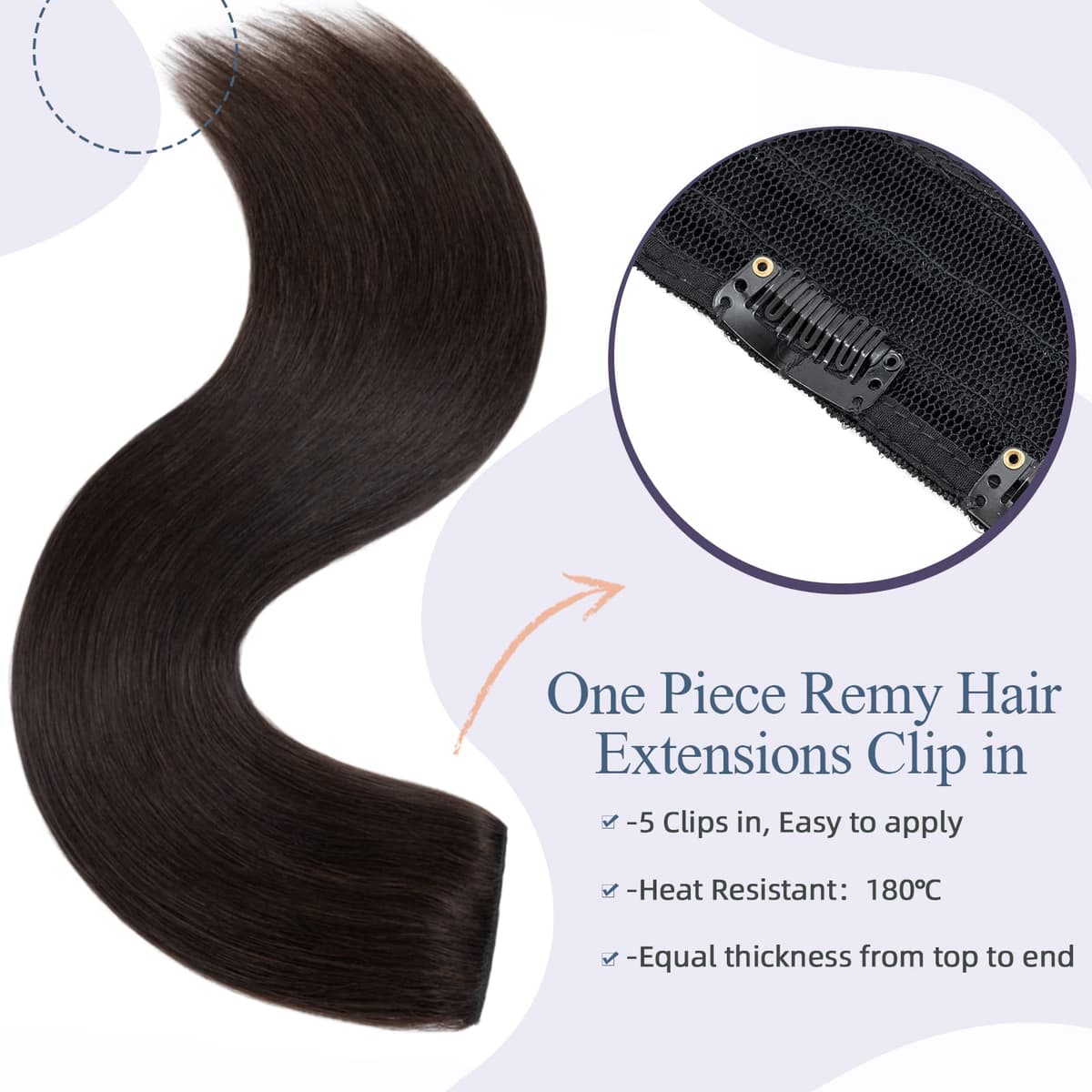 Extensiones de Cabello Natural Clip in Extensions Una Pieza 5 Clips Pelo Humano Liso Remy Hair Grueso 3/4 Cabeza Completa Postizos Pelucas Cortas 30cm(70g) #2 Marrón Oscuro — view 2