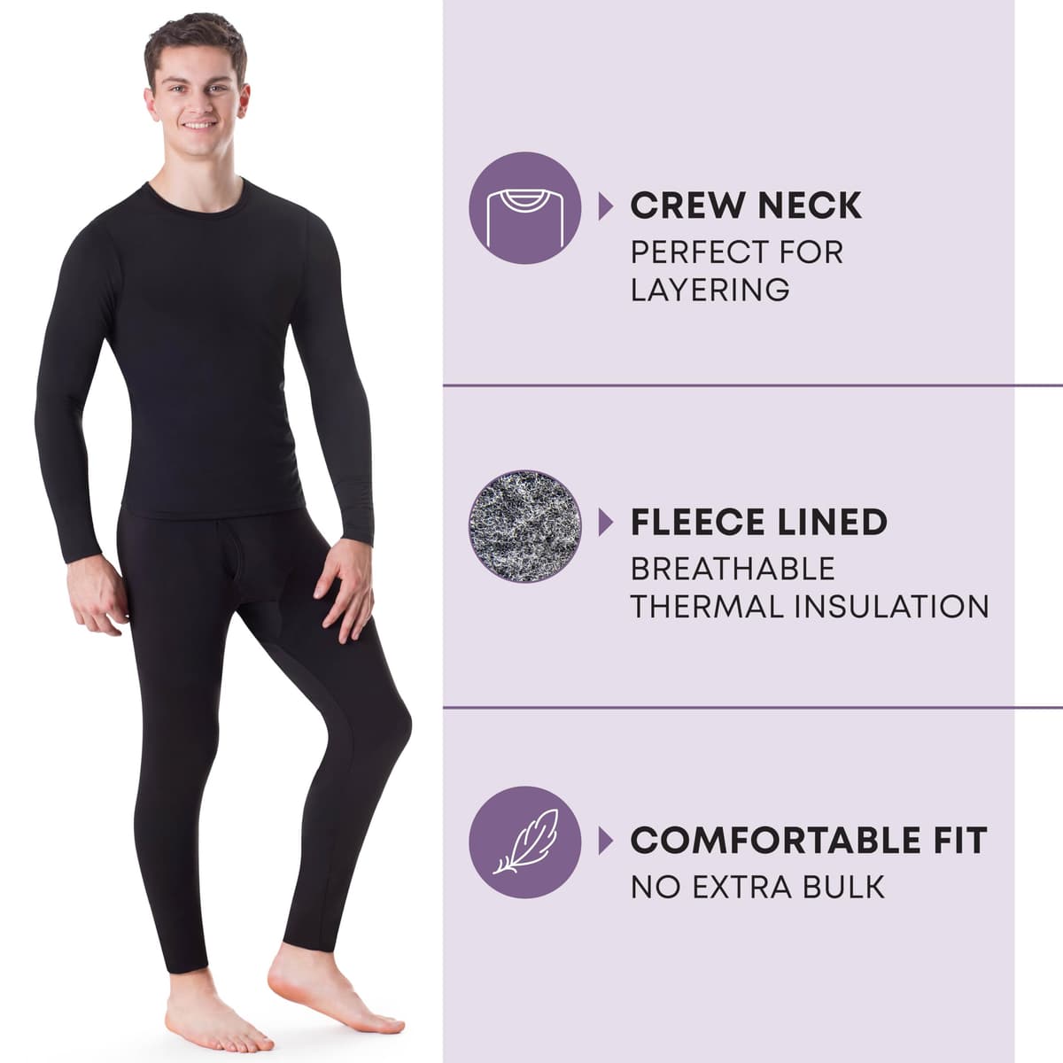 Rocky Thermal Underwear Men Long Johns Men Thermal Underwear Thermals Mens Base Layer Mens Thermals Top and Bottom Set — view 2