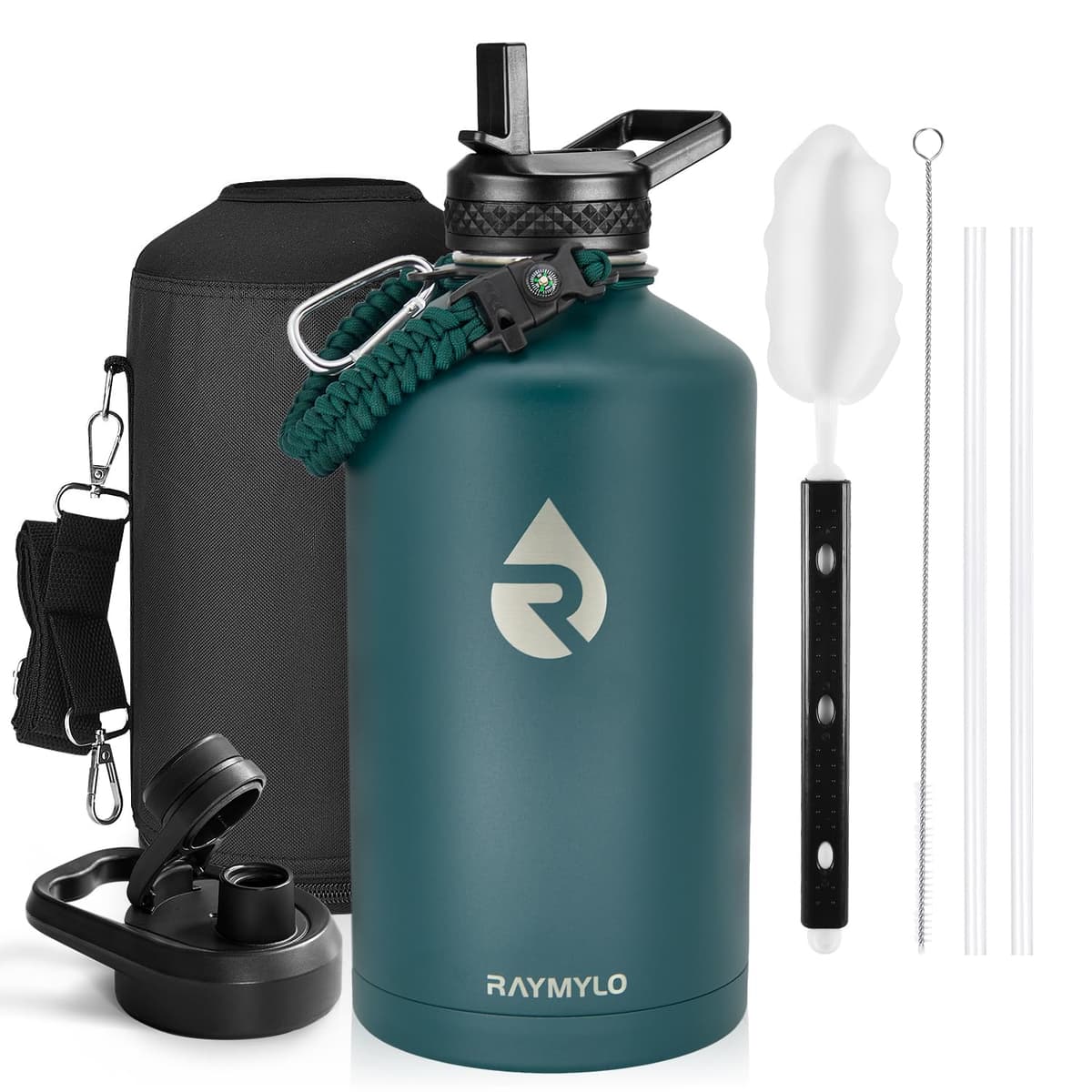 RAYMYLO One Gallon Water Bottle Insulated, Triple Walled Vacuum Stainless Steel (Cold for 48 Hrs), Leak Proof & Non-BPA, Large Water Flask Jug with Paracord Handle & Straw Spout Lids — view 87