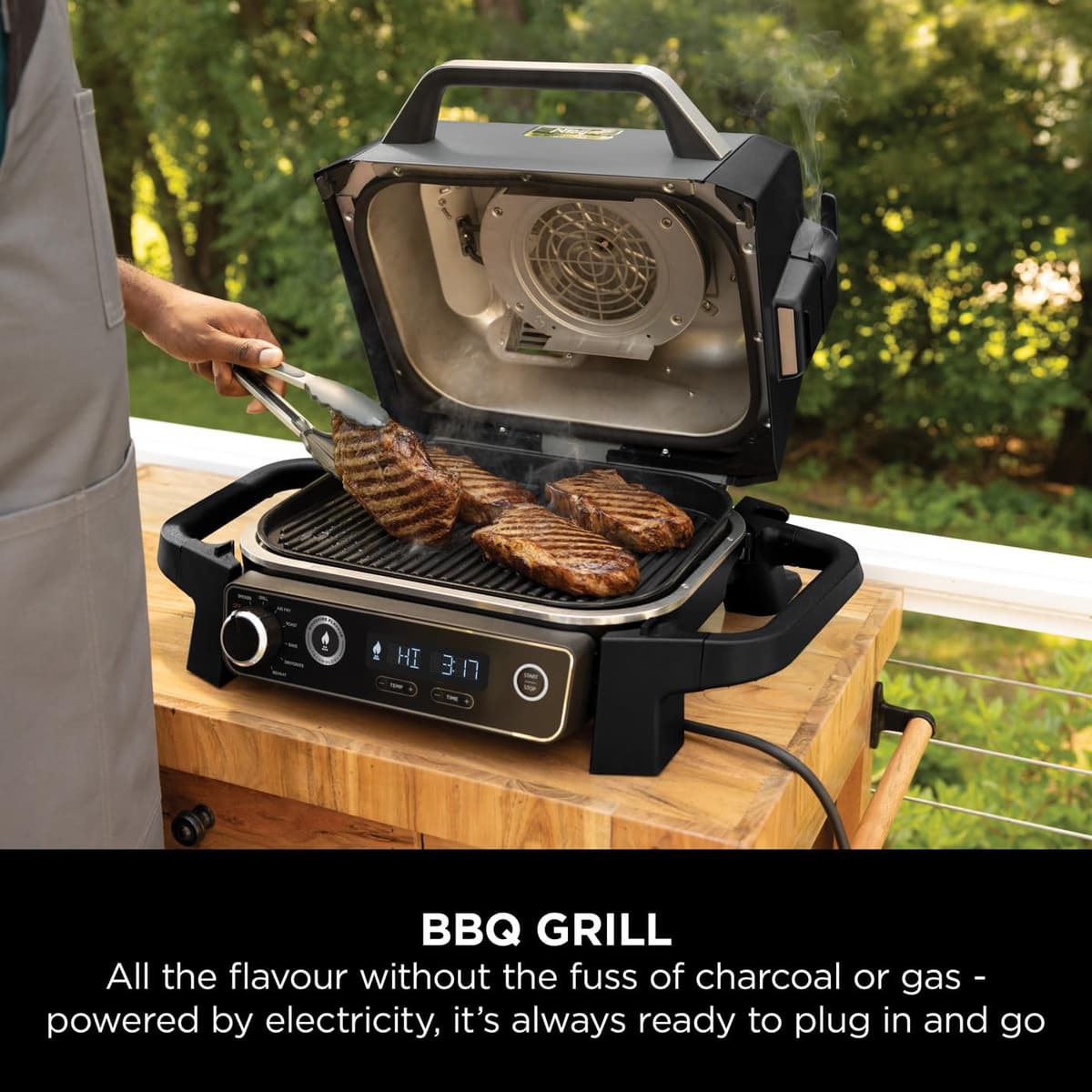 Ninja Woodfire Electric BBQ Grill & Smoker, 7-in-1 Outdoor Grill & Air Fryer, Roast, Bake, Dehydrate, Uses Woodfire Pellets, Weather Resistant, Non-Stick, Portable, Electric, Grey/Black, OG701UK — view 4