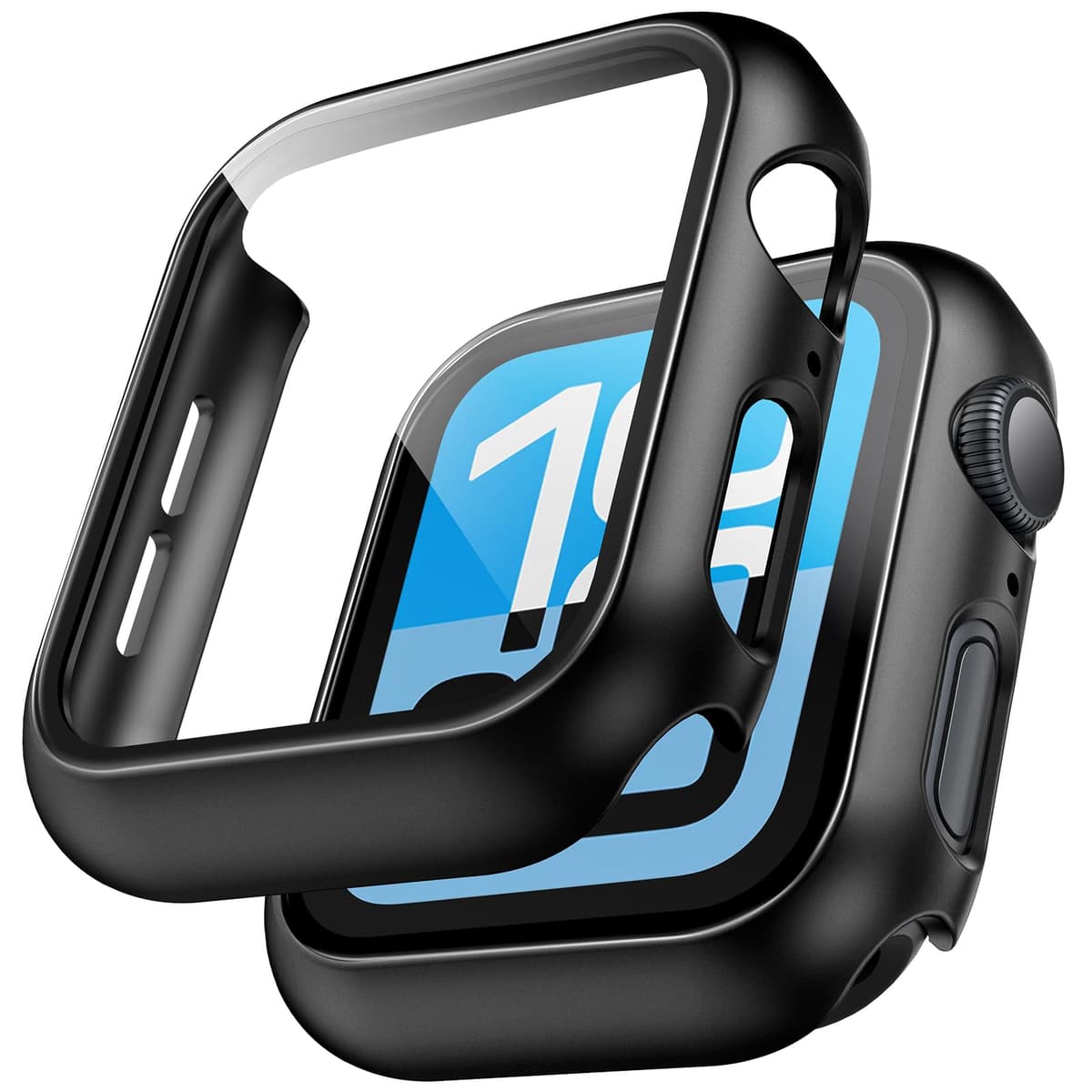TAURI 2 Pack Hard Case for Apple Watch SE 3 /Series 6/5/4 /SE 44mm with 9H Tempered Glass Screen Protector, [Touch Sensitive] [Full Coverage] Slim Bumper Protective Cover for iWatch 44mm - Black