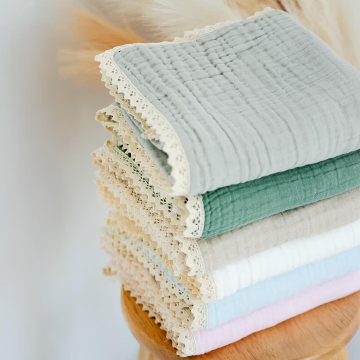 Personalised Blanket Personalised 6 Layers Muslin Wrap Cotton Baby Blankets Lace Reception Blanket Newborn Bath Towel (Customized) — view 5