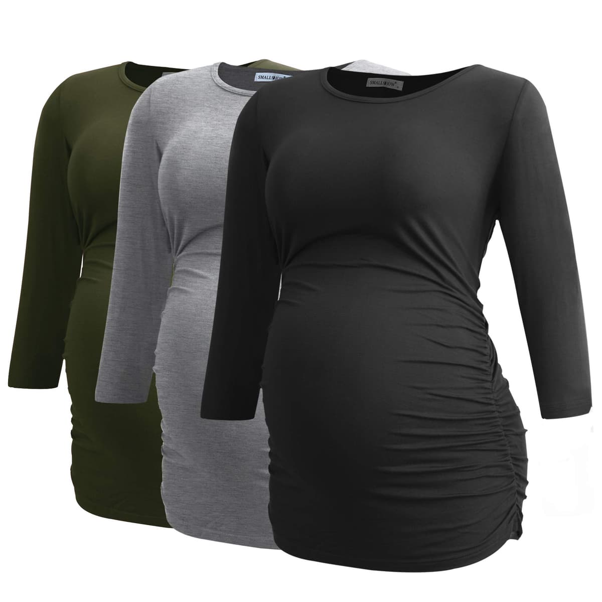 Smallshow Maternity Clothing Tops Side Ruched Pregnancy Clothes for Women 3-Pack — view 30