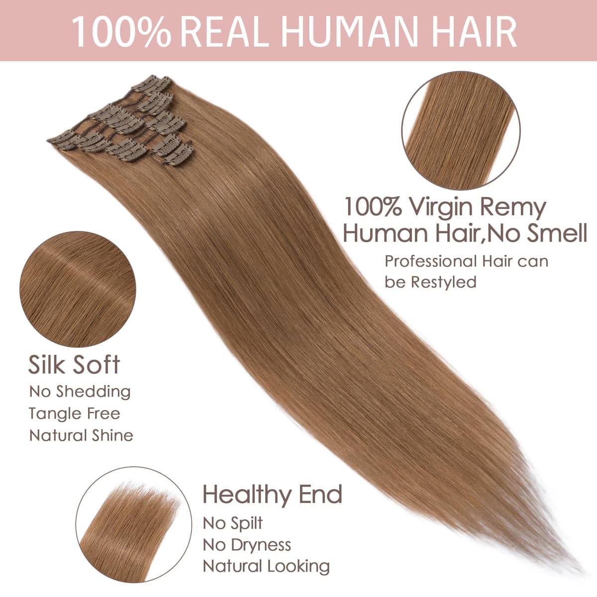 Silk-co 10inch Hair Extensions Clip in Hair Extension Human Hair #04 Medium Brown -Basic Thickness-Thin Weft- 8 Pieces Real Remy Straight Hair Extensions[50g] — view 167