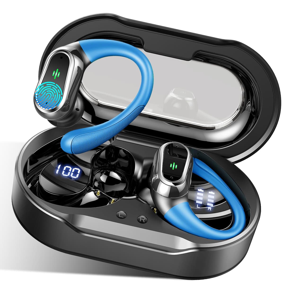 Auriculares inalámbricos Bluetooth Deportivos, Auriculares Bluetooth 5.4 HiFi Estéreo con 4 HD Mic, 50H Cascos Inalambricos con Cancelacion Ruido ENC, IP7 Impermeable Cascos para Running/Pantalla LED — view 10