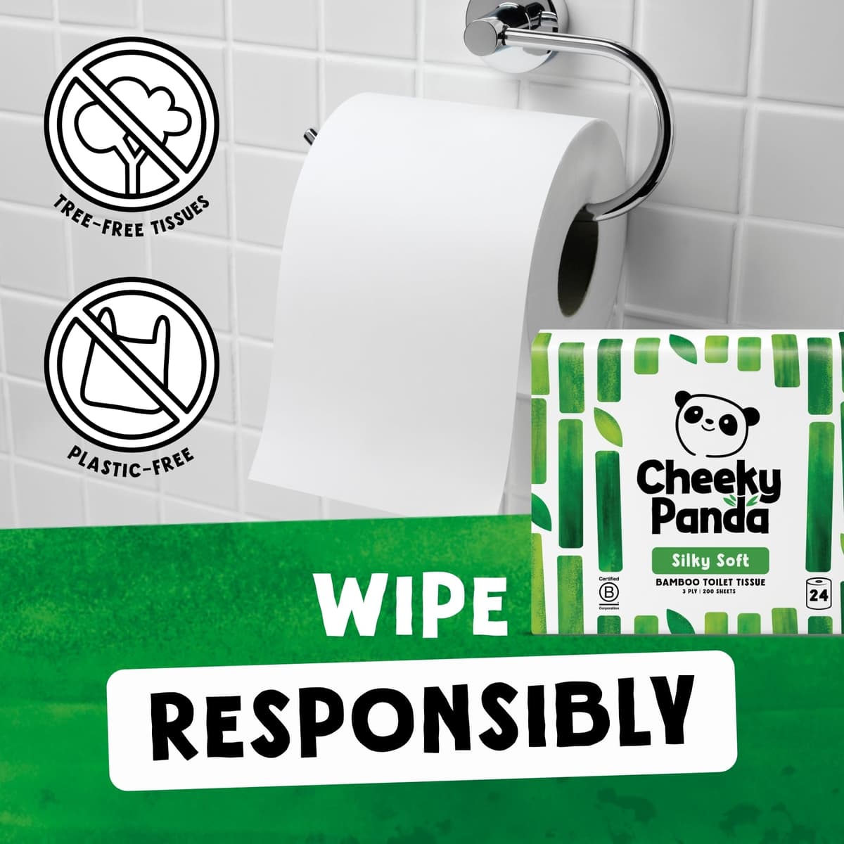 The Cheeky Panda Bamboo Toilet Rolls Bulk Buy – 24 Rolls of 3 Ply Toilet Paper | Plastic Free Packaging and Sustainable Tissue Paper | White — view 4
