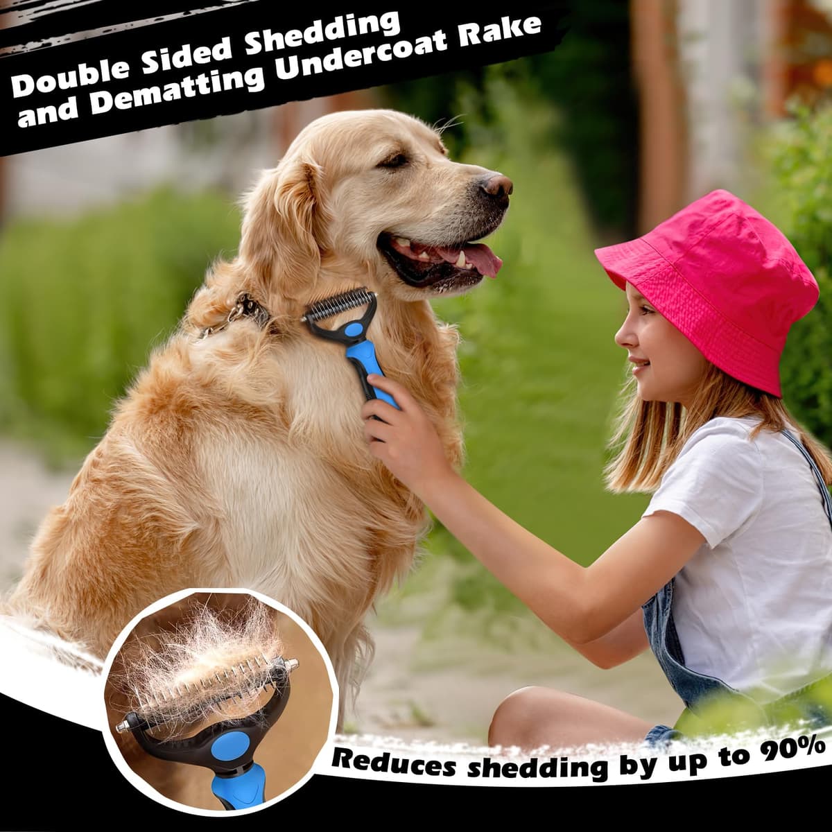 3PCS Self Cleaning Slicker Brush & Pet Grooming Rake & Flea Comb for Dogs, Cats and Horses | Double-Sided Dematting Comb & Skin Friendly Deshedding Grooming Tool | Premium Pet Supplies (Blue) — view 2