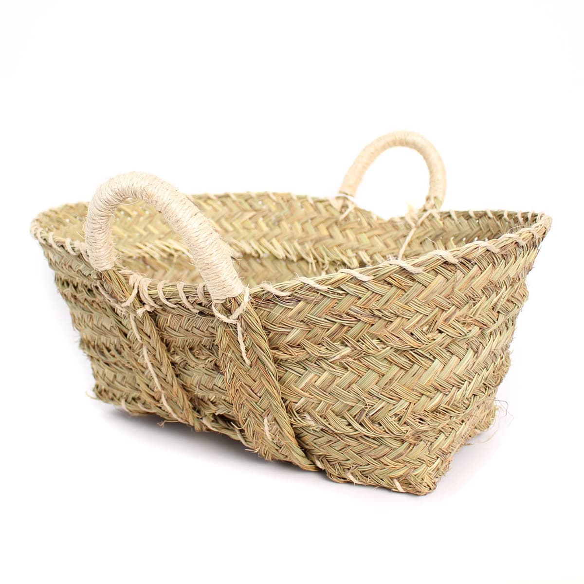 Cesta Leñero de Esparto Artesanal MUY Resistente, Ecologica y Duradera - Cesta Mimbre esparto Ideal decoración Chimeneas - Cesto para Leña Transportar y Guardar Mimbre Mediana 55 x 18 x 18 cm