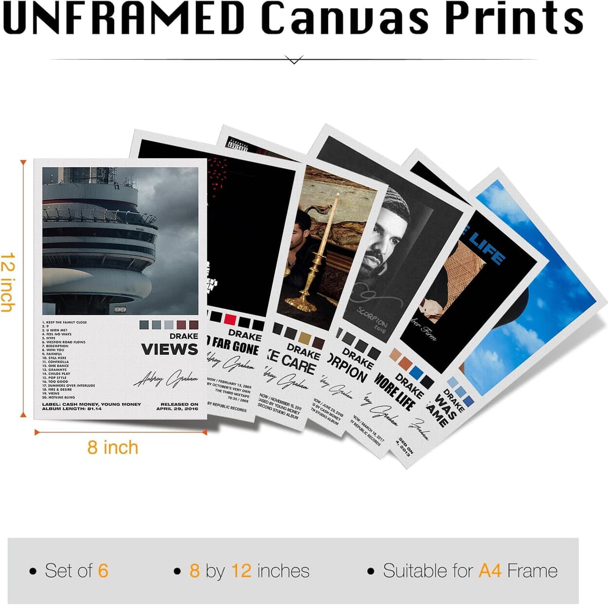 Drake Signed Limited Posters Music Album Cover Posters Room Aesthetic Canvas Wall Art Prints Set of 6 for Girl and Boy Teens Dorm Room Decor 8x12 inch Unframed — view 5