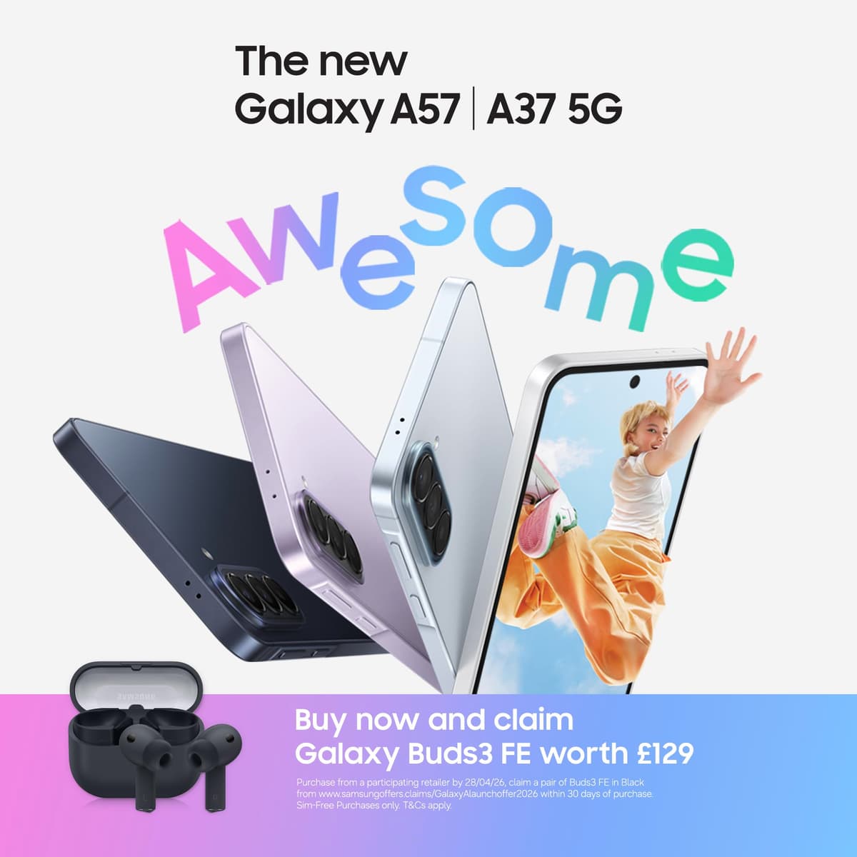 Samsung Galaxy A57 5G, Slim Smartphone, Awesome Intelligence Features, 8GB, 256 GB Strorage, 50MP Wide-Angle Camera, Up To 2-Day Runtime, Awesome Lilac, 3 Year Extended Warranty — view 2