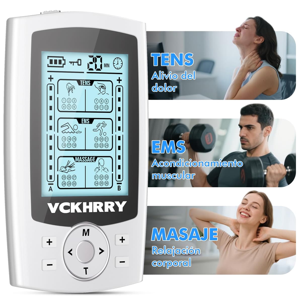 Electroestimulador Muscular 3 en 1 TENS EMS Masaje Electrodos con 36 Programas 2 Canales 10 Electrodos TENS 20 Niveles de Intensidad para Muscular Relajación — view 2