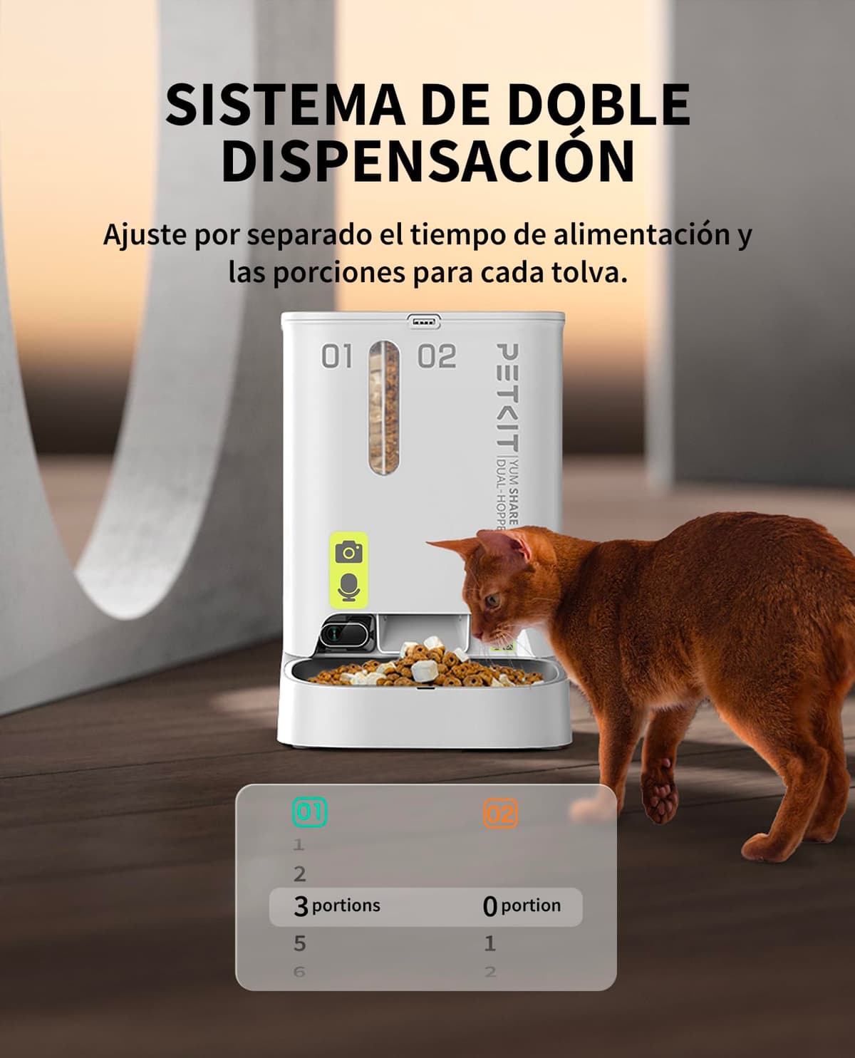 PETKIT Automatic Cat Feeder with Camera, 5L Double Hopper Dispenser Food Cats/Dogs, 1080P HG, AI Function, 2.4G WiFi, Two-Way Audio, App Control, Stainless Steel Bowl — view 5