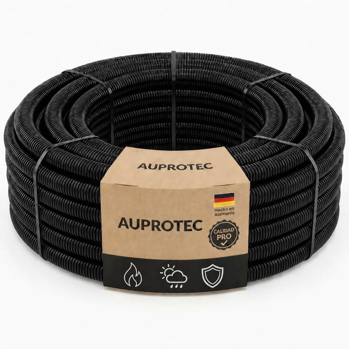 AUPROTEC Tubo Corrugado ranurado 2 a 50 m/Tubo de conducción ranurado/Resistente a los Rayos UV/Manguera Protectora de Cables Negro - Diámetro Interior 12 mm, Longitud 5m