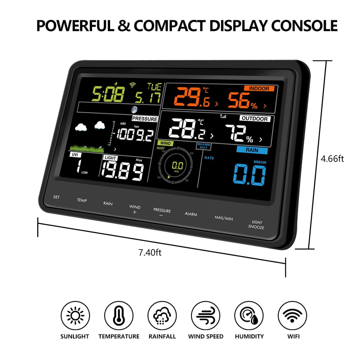 Ecowitt Estación meteorológica inalámbrica Wi-Fi - Estación meteorológica digital profesional con pantalla a color grande, sensor 7 en 1 para exteriores, sensor integrado para interiores, WS2910 — view 3