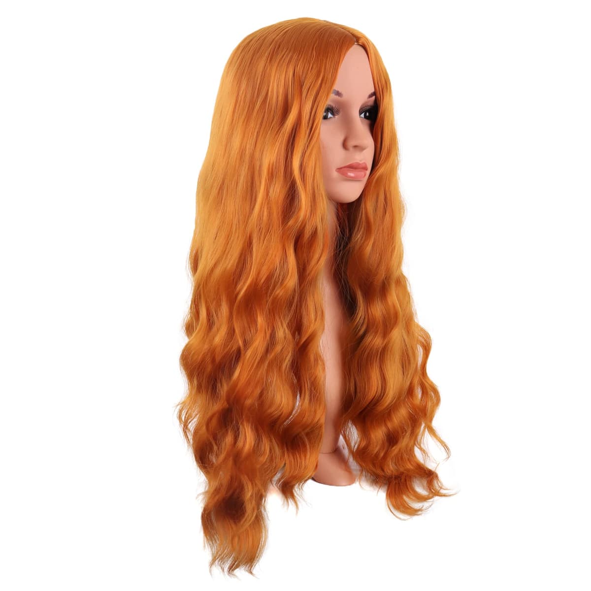 MapofBeauty 28 Pulgada/70 cm Largo Wavy Pelucas Middle Part Sintética Fibras Rizo Cabello Reemplazo Peluca Para Fiesta de Cosplay Diario (Naranja) — view 3