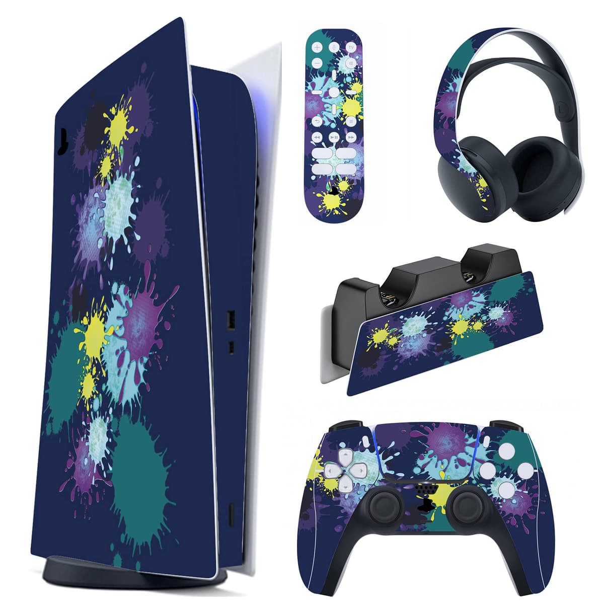PlayVital Neon Dragoon Full Set Skin Decal for PS5 Console Disc Edition, Sticker Vinyl Decal Cover for PS5 Controller & Charging Station & Headset & Media Remote — view 25
